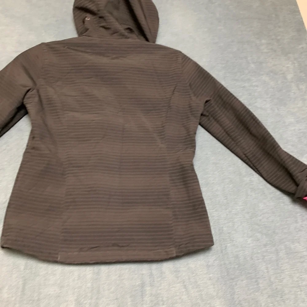 Snozu Softshell Jacket Girls S 7-8 Black Pink Sherpa Lined Hooded Thumb Holes